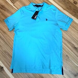 US Polo Assn Mens Polo Shirt Blue Short Sleeve Luxury Feel Size M NWT MSRP $42